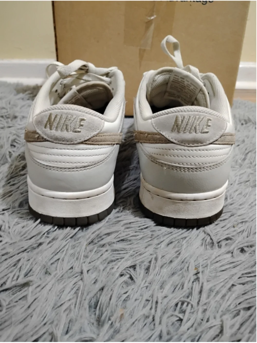Nike Dunk Low Shoes Mens Size 12 White Tan Suede Swoosh Sneakers FJ4188-001